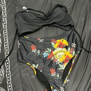 Floral Black One Piece Swimsuit